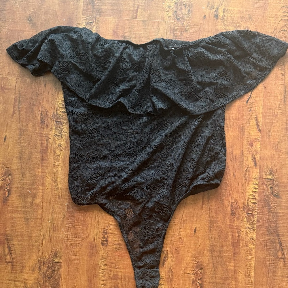 Elegant Black Lace Off-Shoulder Bodysuit
